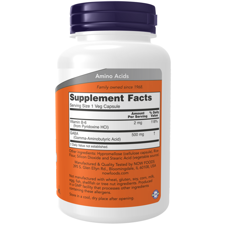 NOW Foods GABA 500 mg 100 Veg Capsules
