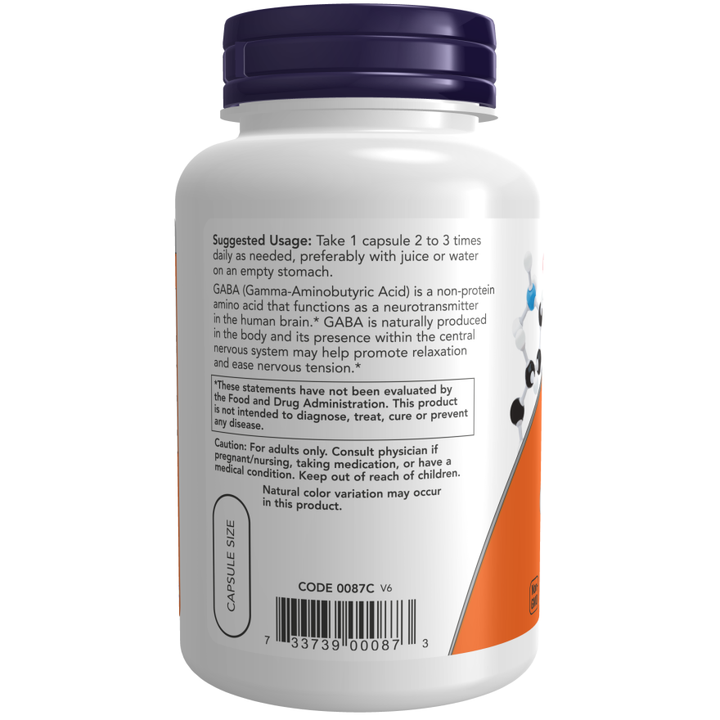 NOW Foods GABA 500 mg 100 Veg Capsules