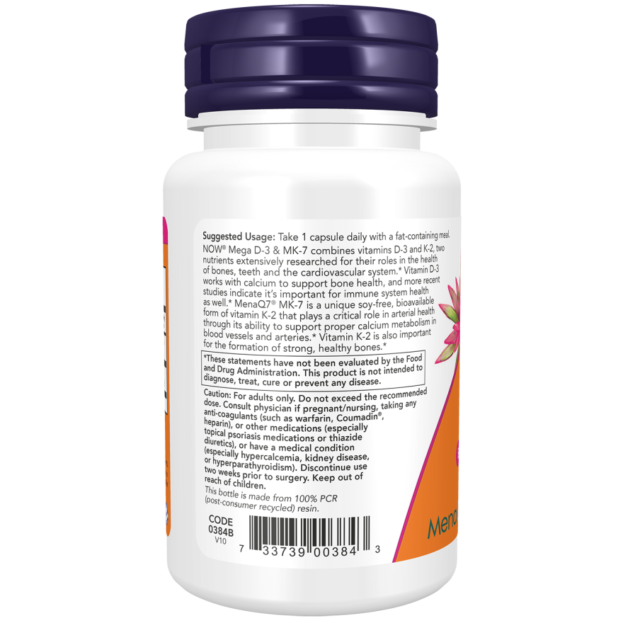 NOW Foods Mega D-3 & MK-7 60 Capsules