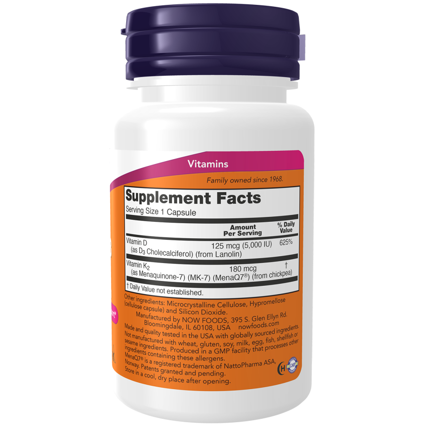 NOW Foods Mega D-3 & MK-7 60 Capsules
