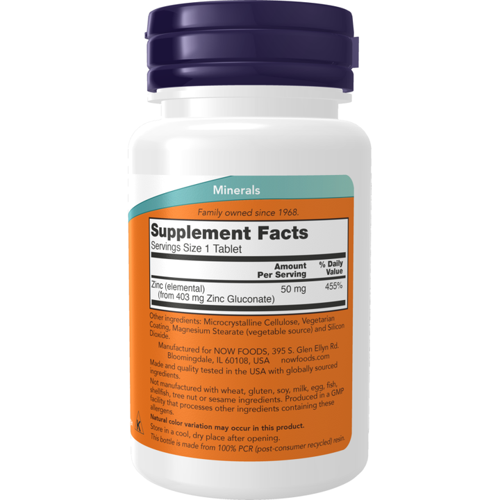 NOW Foods Zinc 50 mg 250 Tablets