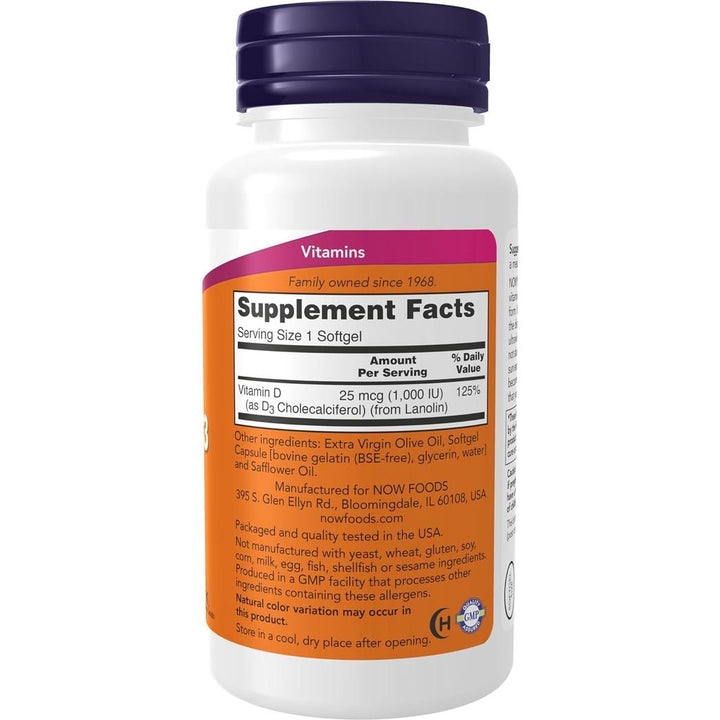 NOW Foods Vitamin D-3 1,000 IU - 180 Softgels