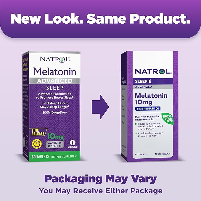 Natrol Advanced Sleep Melatonina de máxima potencia, liberación controlada, 10 mg, 60 comprimidos 