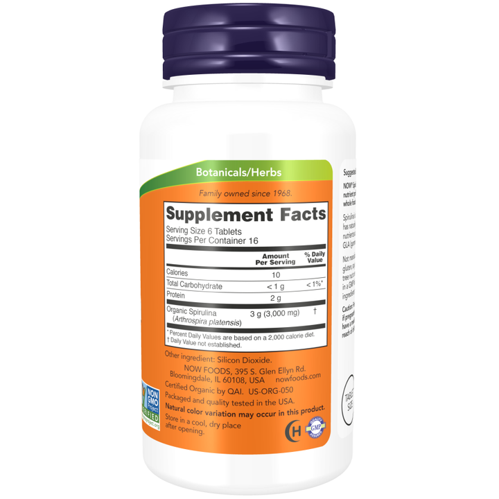 NOW Foods Spirulina 500 mg, Organic 100 Tablets