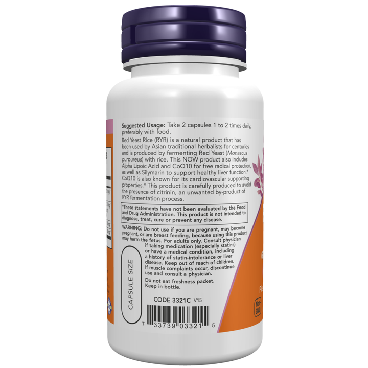 NOW Foods Red Yeast Rice 600 mg with CoQ10 30 mg 120 Veg Capsules