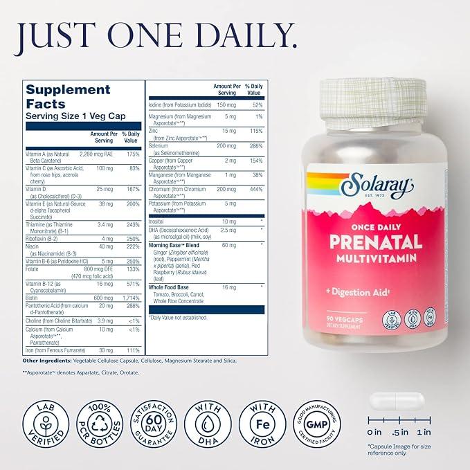 Solaray Once Daily Prenatal Multivitamin with Iron & DHA 90 VegCaps