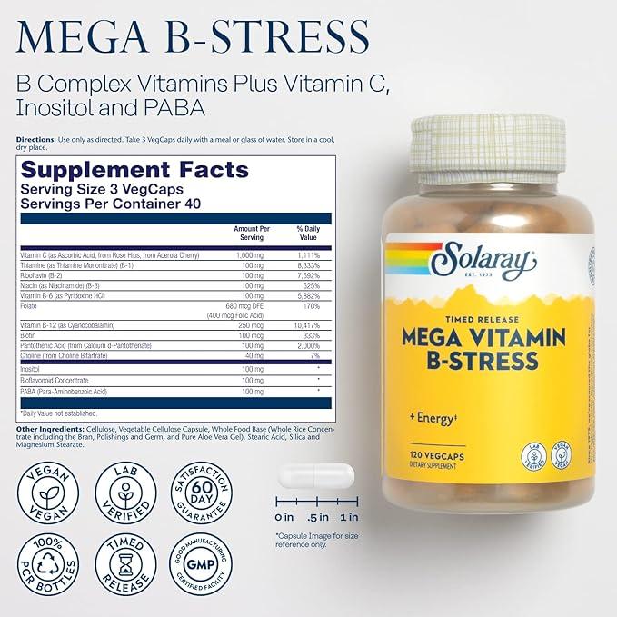 Solaray Two-Stage Mega Vitamin B-Stress - 120 capsules