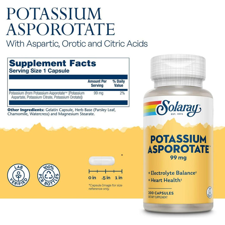 Solaray Potassium Asporotate - 99 mg - 200 capsules