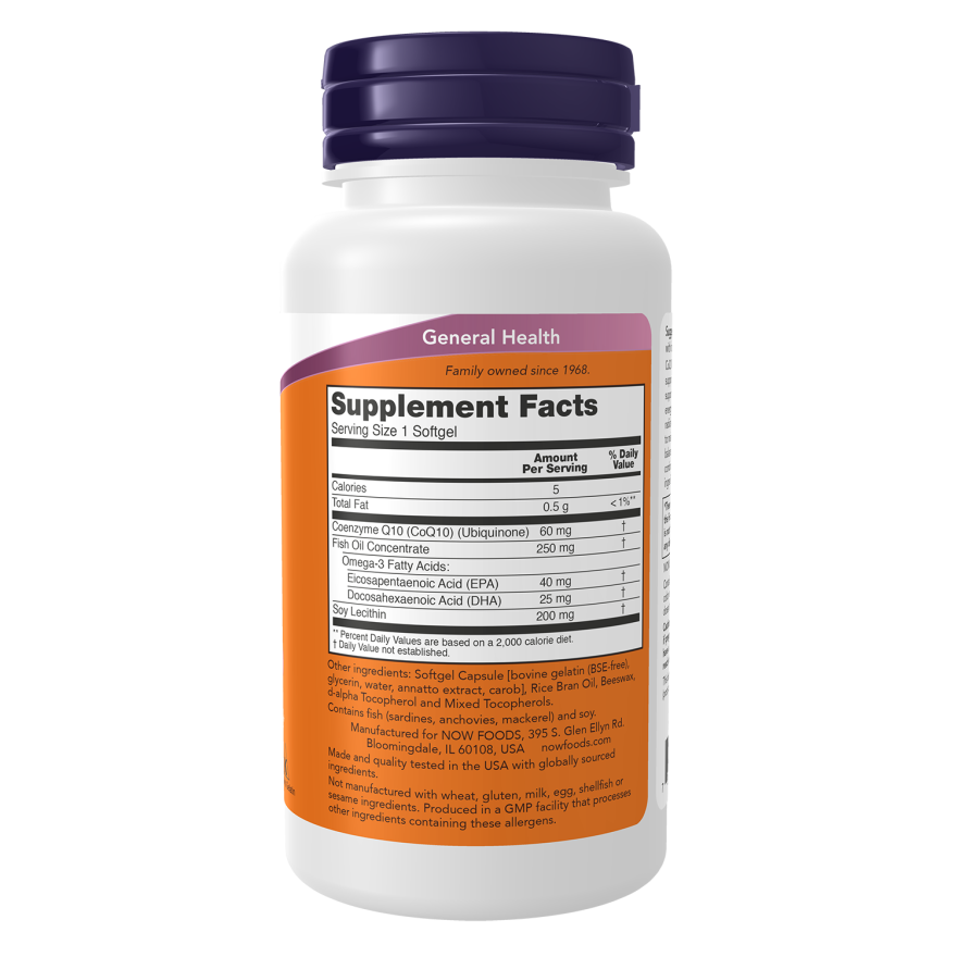NOW Foods CoQ10 60 mg w/Omega 3 Fish Oils - 120 Softgels