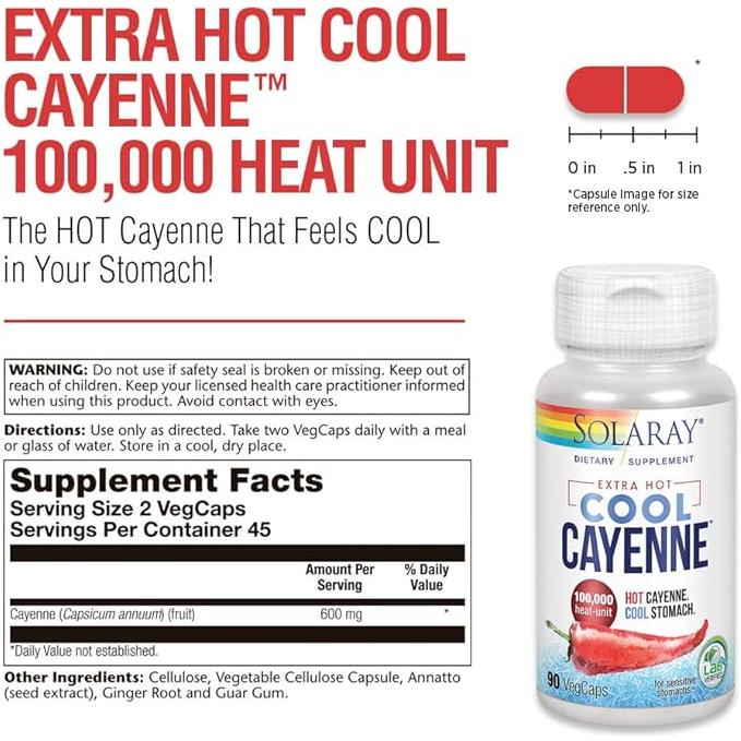 Solaray Extra Hot Cool Cayenne - 90 capsules 100000hu