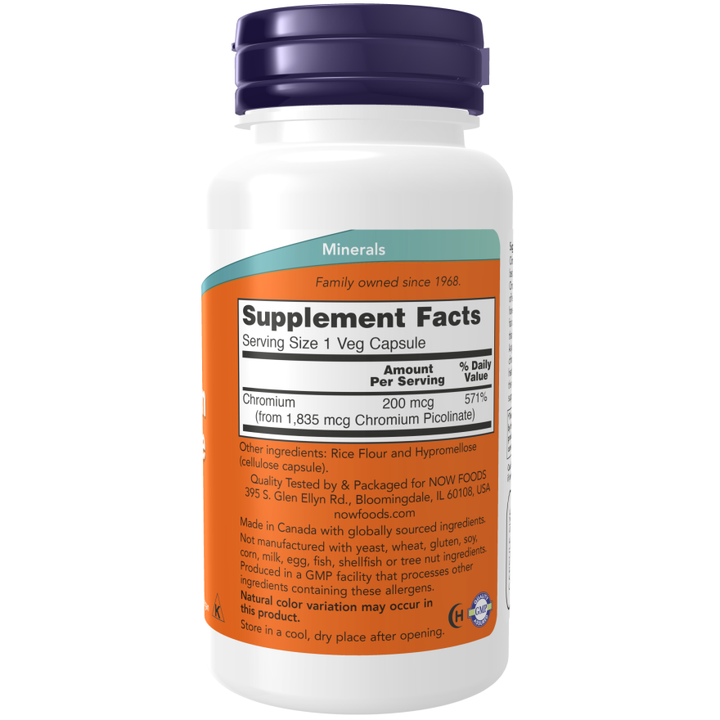 NOW Foods Chromium Picolinate 200 mcg 250 Veg Capsules