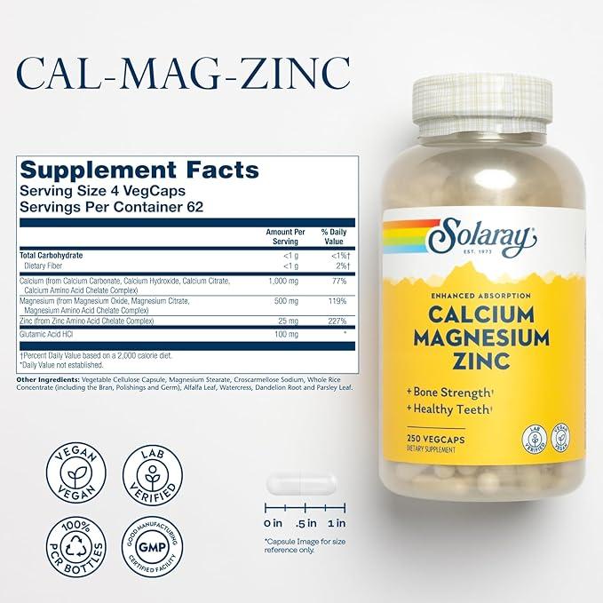 Solaray Calcium, Magnesium, Zinc  - 250 capsules
