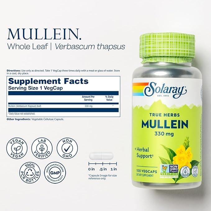 Solaray Mullein Leaves - 100 capsules  330 mg