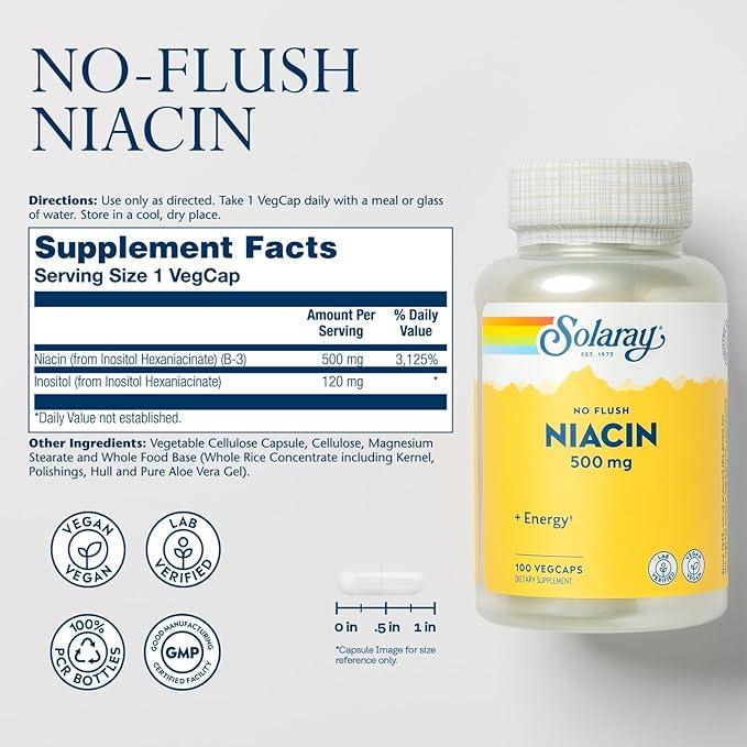 Solaray No Flush Niacin - 500 mg - 100 capsules