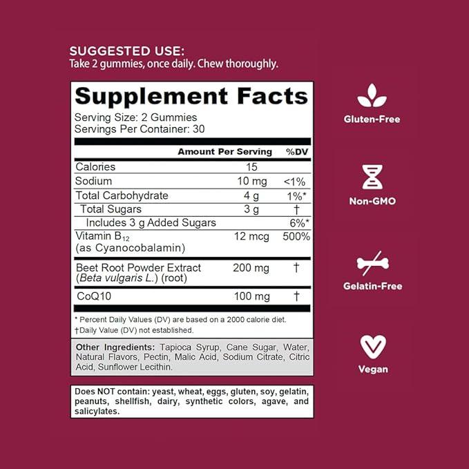 Goli Beets Cardio Gummy CoQ10 & Beet Root Extract 60 Count
