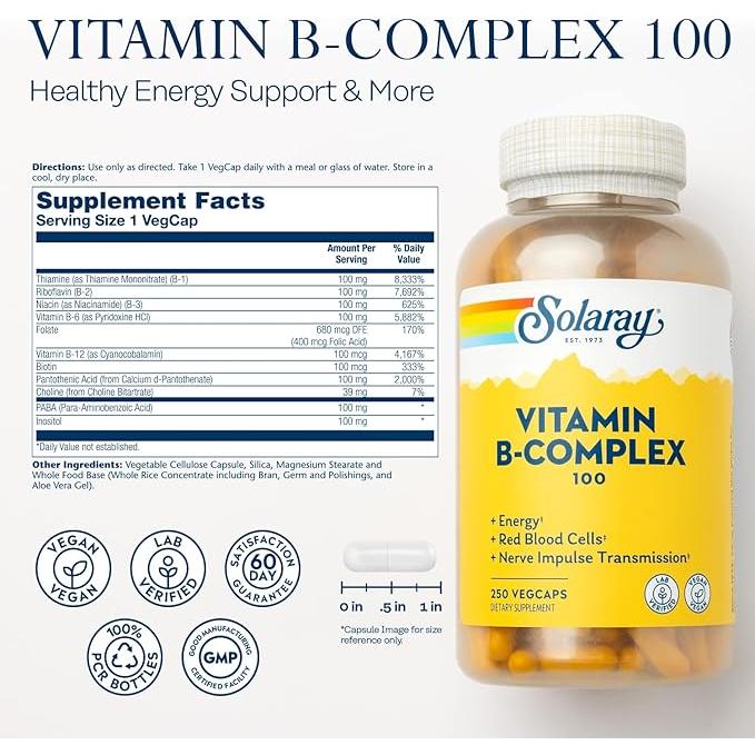 Complejo de vitamina B de Solaray 100 - 250 cápsulas
