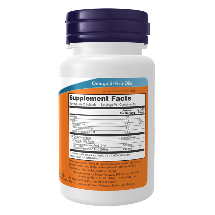 NOW Foods Omega-3 from 1000 mg of Fish Oil Concentrate - 200 Softgels