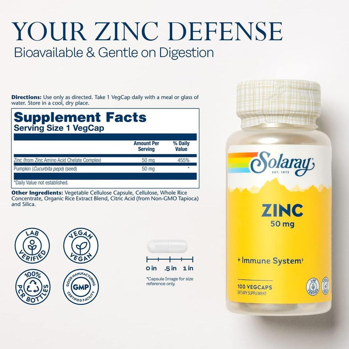 Solaray Zinc 50 mg - 100 capsules