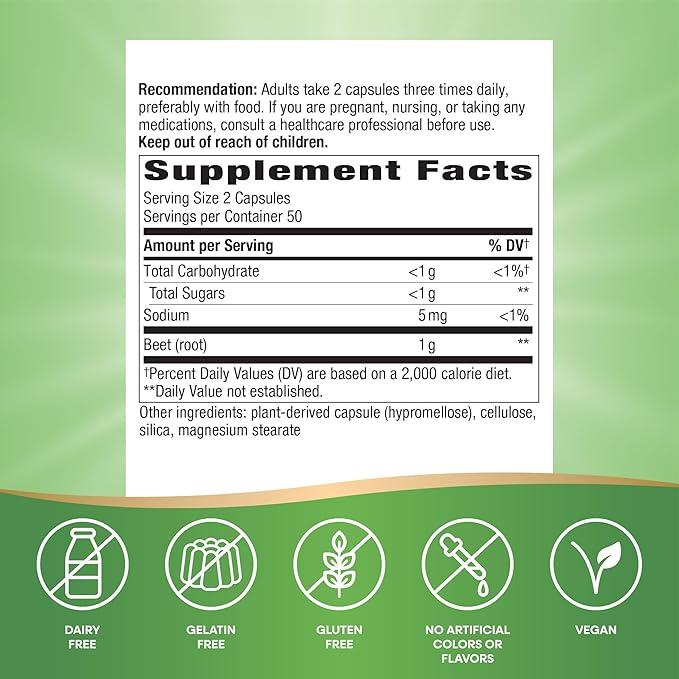Remolacha Nature's Way, 500 mg, 100 cápsulas