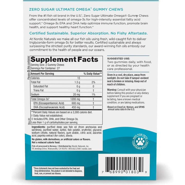 Nordic Naturals Zero Sugar Ultimate Omega Gummy Chews 54 count
