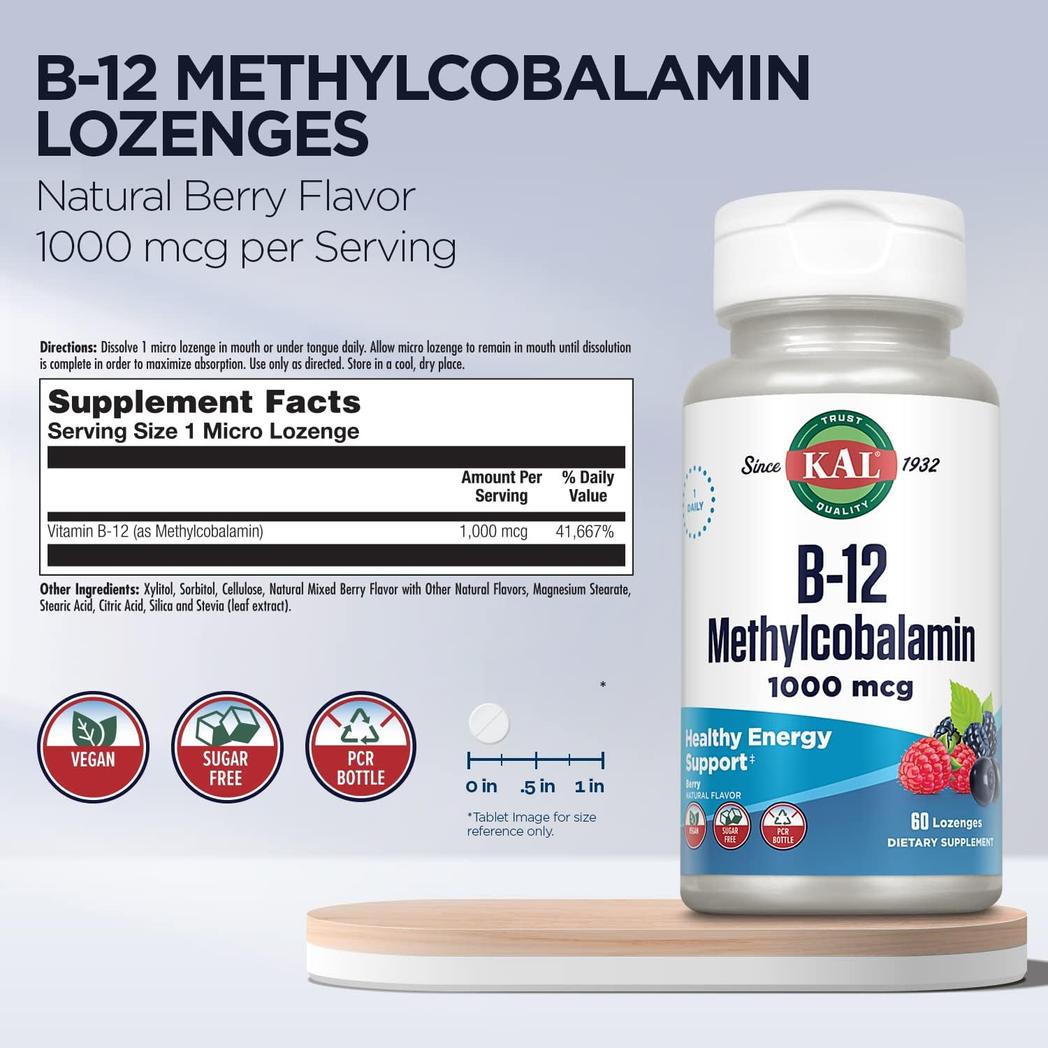 KAL Vitamin B12 Methylcobalamin - 60 Lozenges -  Berry