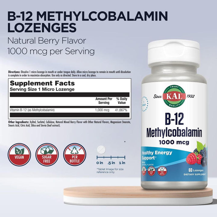 KAL Vitamin B12 Methylcobalamin - 60 Lozenges -  Berry