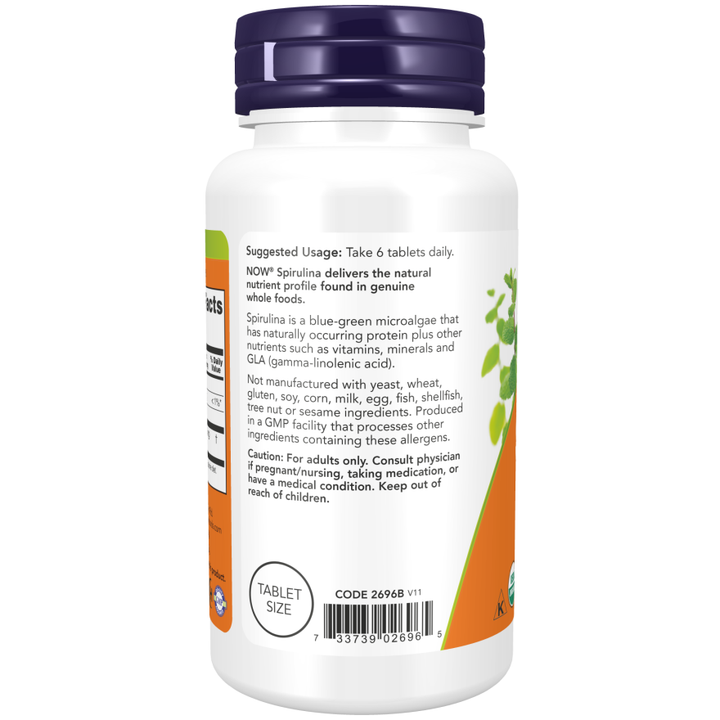NOW Foods Spirulina 500 mg, Organic 100 Tablets