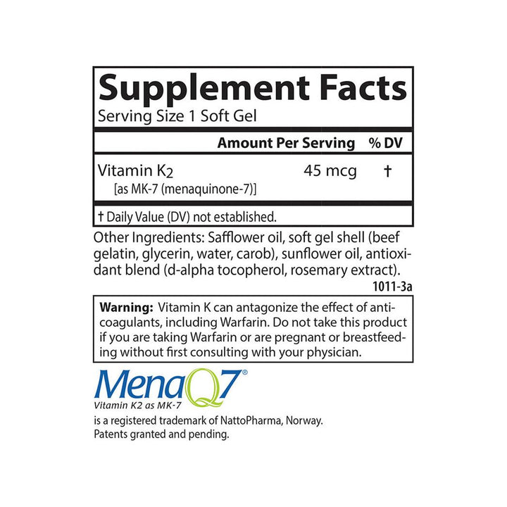 Carlson Labs Vitamin K2 MK-7 Menaquinone-7 45 mcg 180 Soft Gels Gluten-Free,