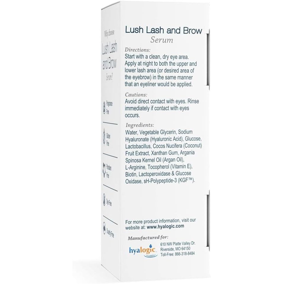 Hyalogic HA Lush Lash and Brow Serum with Hyaluronic Acid, Argan Oil and KGF™ for Lashes & Brows Conditioning 0.17 Ounce