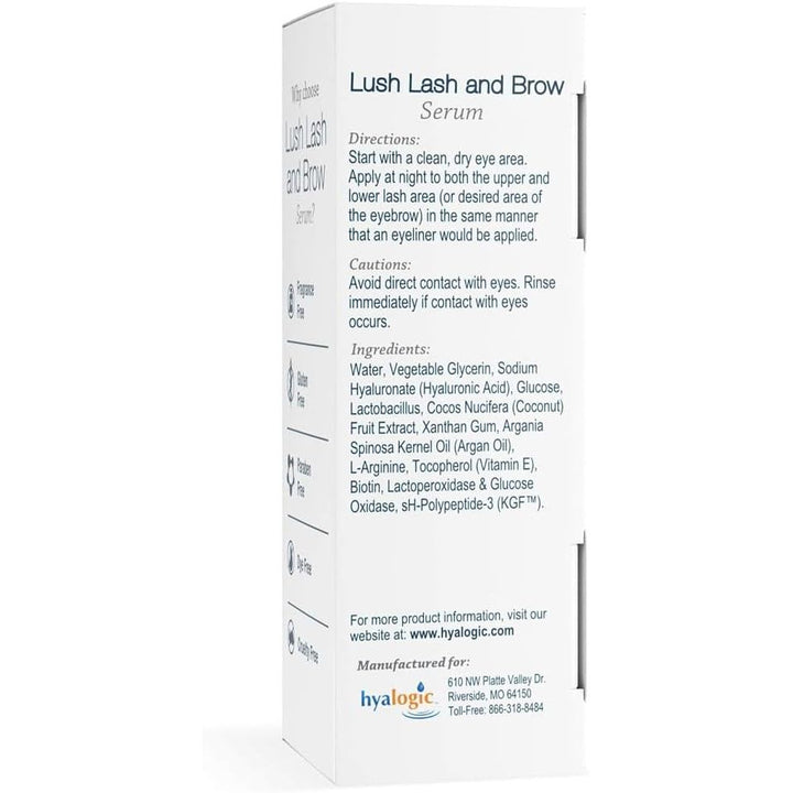 Hyalogic HA Lush Lash and Brow Serum with Hyaluronic Acid, Argan Oil and KGF™ for Lashes & Brows Conditioning 0.17 Ounce