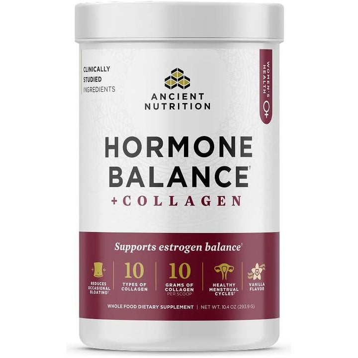Ancient Nutrition Hormone Balance + Collagen Powder Supplement, Hydrolyzed Collagen Peptides, Vanilla, 25 Servings