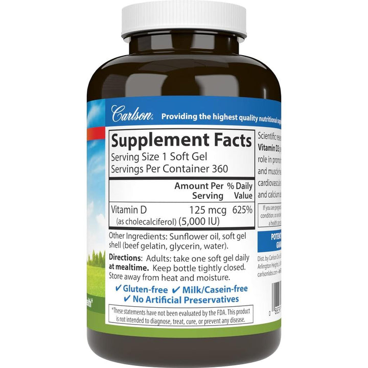 Carlson Labs Vitamin D3 5000 IU 360 Soft Gels