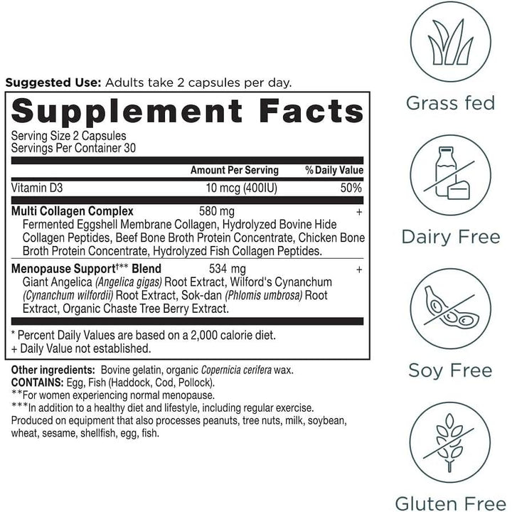 Ancient Nutrition Menopause Support + Collagen Supplement 60 Capsules