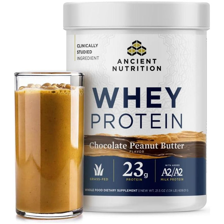 Ancient Nutrition Grass Fed Whey Protein, Chocolate Peanut Butter 18 Servings A2/A2 Milk Protein