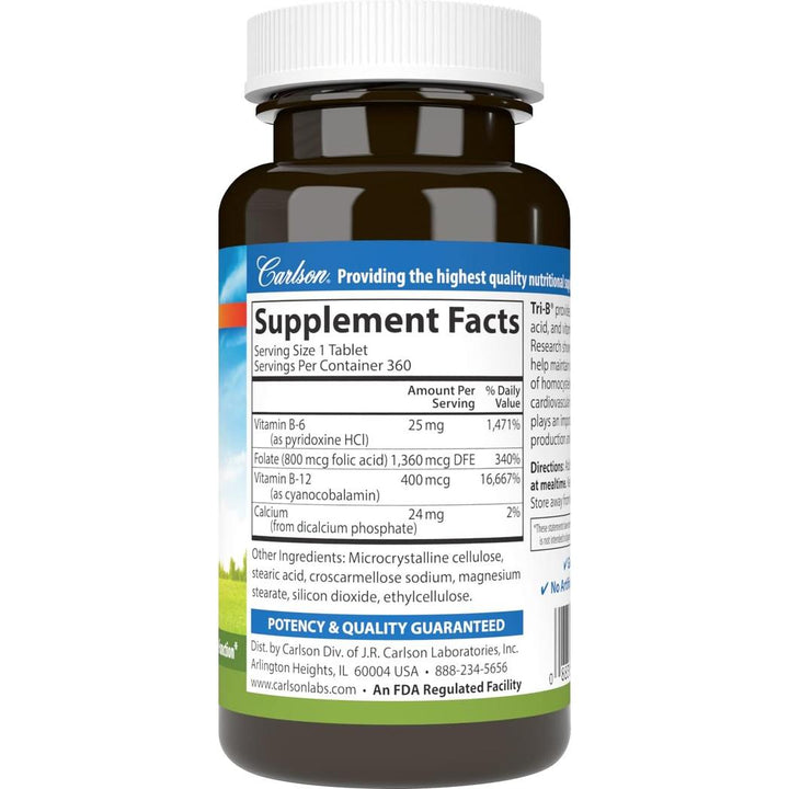 Carlson Labs Tri-B Vitamin B Complex 360 Tablets Gluten-Free, Preservative-Free