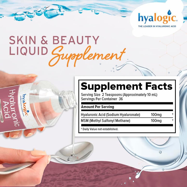 Hyalogic Liquid Hyaluronic Acid 100mg HA and 100mg MSM 12 ounces