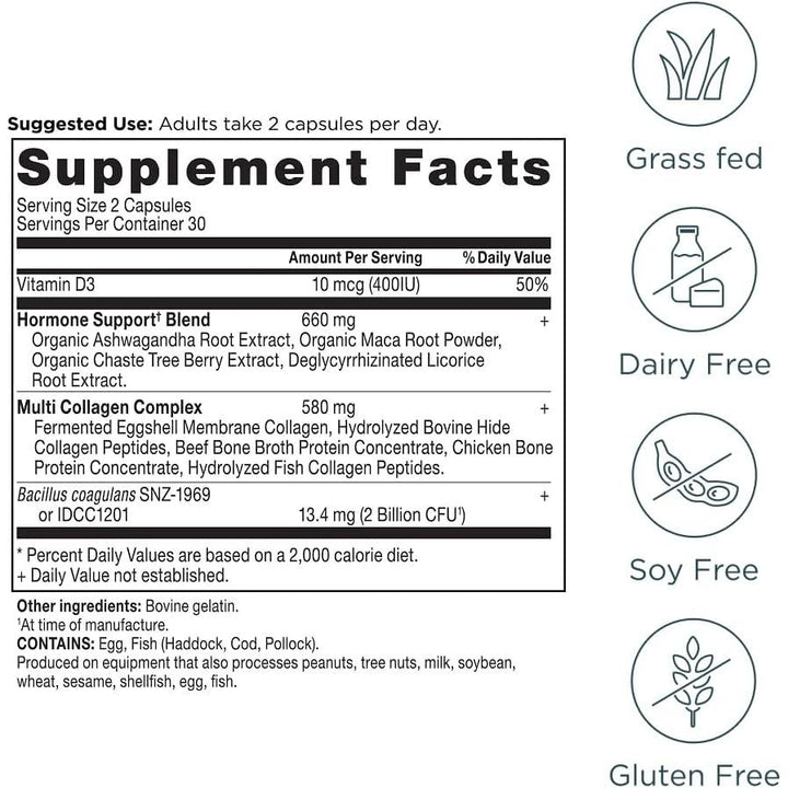 Ancient Nutrition Hormone Balance + Collagen Supplement 60 Capsules