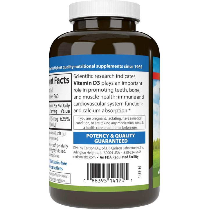 Carlson Labs Vitamin D3 5000 IU 360 Soft Gels