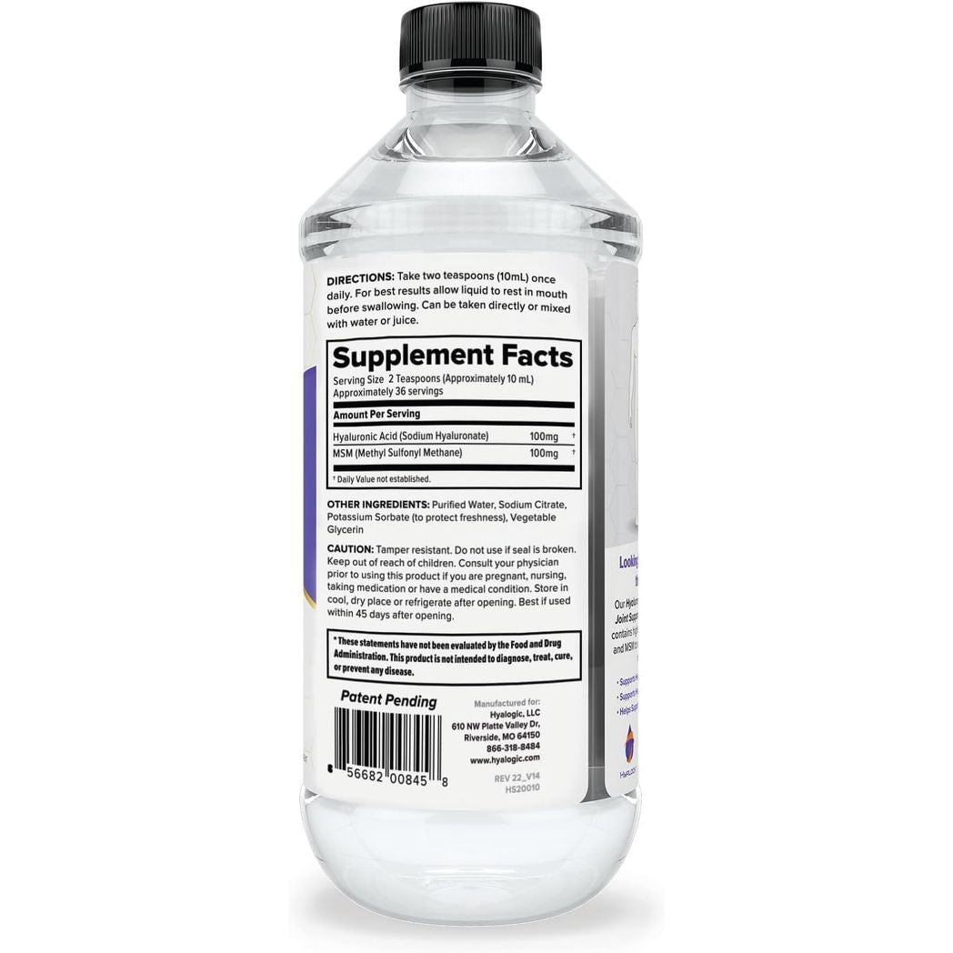 Hyalogic Hyaluronic Acid Liquid Supplement 100mg Vegan 12 oz