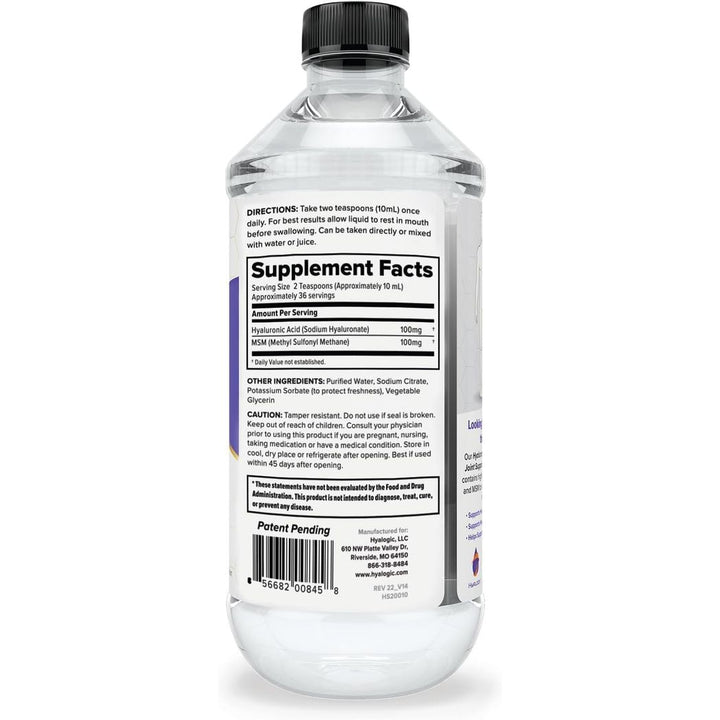 Hyalogic Hyaluronic Acid Liquid Supplement 100mg Vegan 12 oz