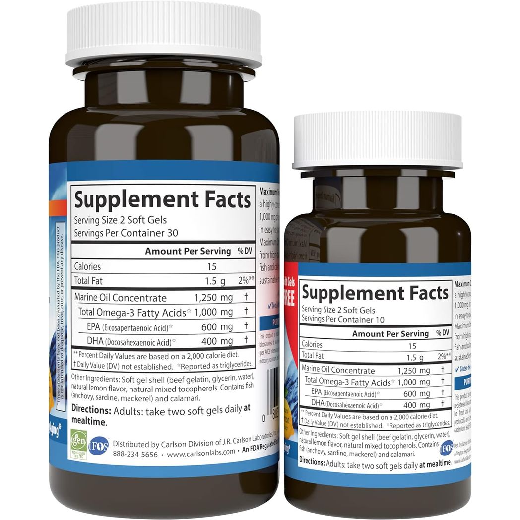 Carlson Maximum Omega Minis 1000mg Omega-3 Lemon 60+20 Mini Softgels