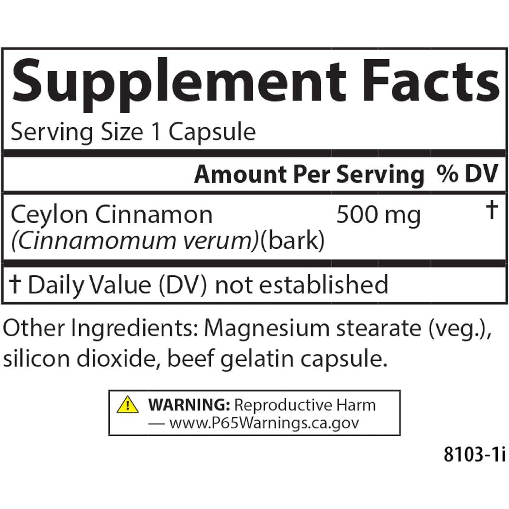 Carlson Ceylon Cinnamon, Cinnamon, 500 mg, 180 Capsules