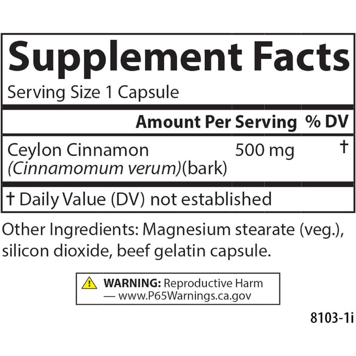 Carlson Ceylon Cinnamon, Cinnamon, 500 mg, 180 Capsules