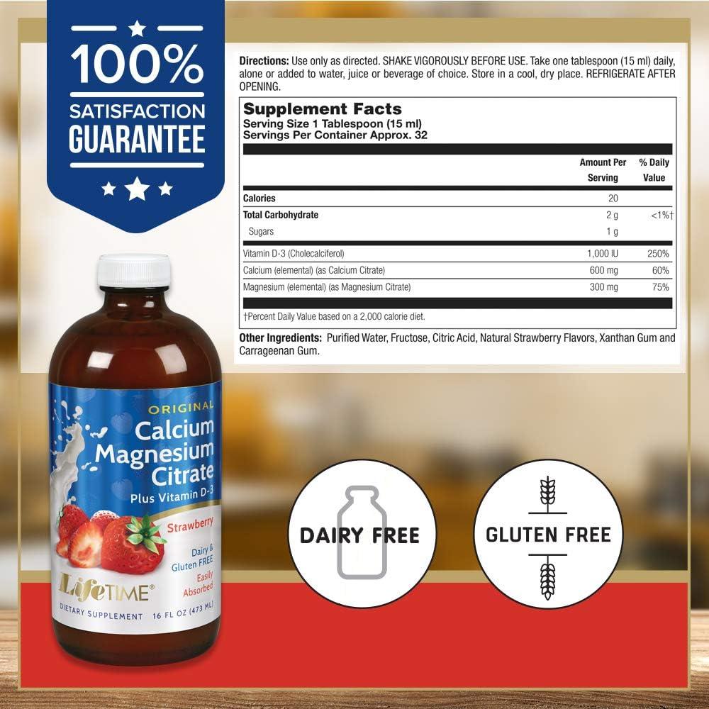 Citrato de calcio y magnesio de por vida más vitamina D-3, sabor fresa - 16 fl. oz