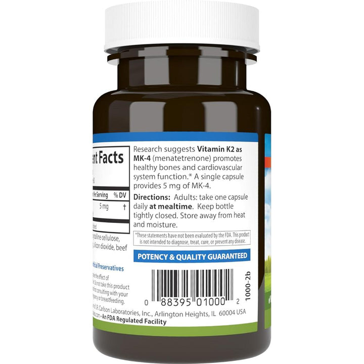 Carlson Labs Vitamin K2 5 mg 60 Capsules Gluten-Free, Preservative-Free