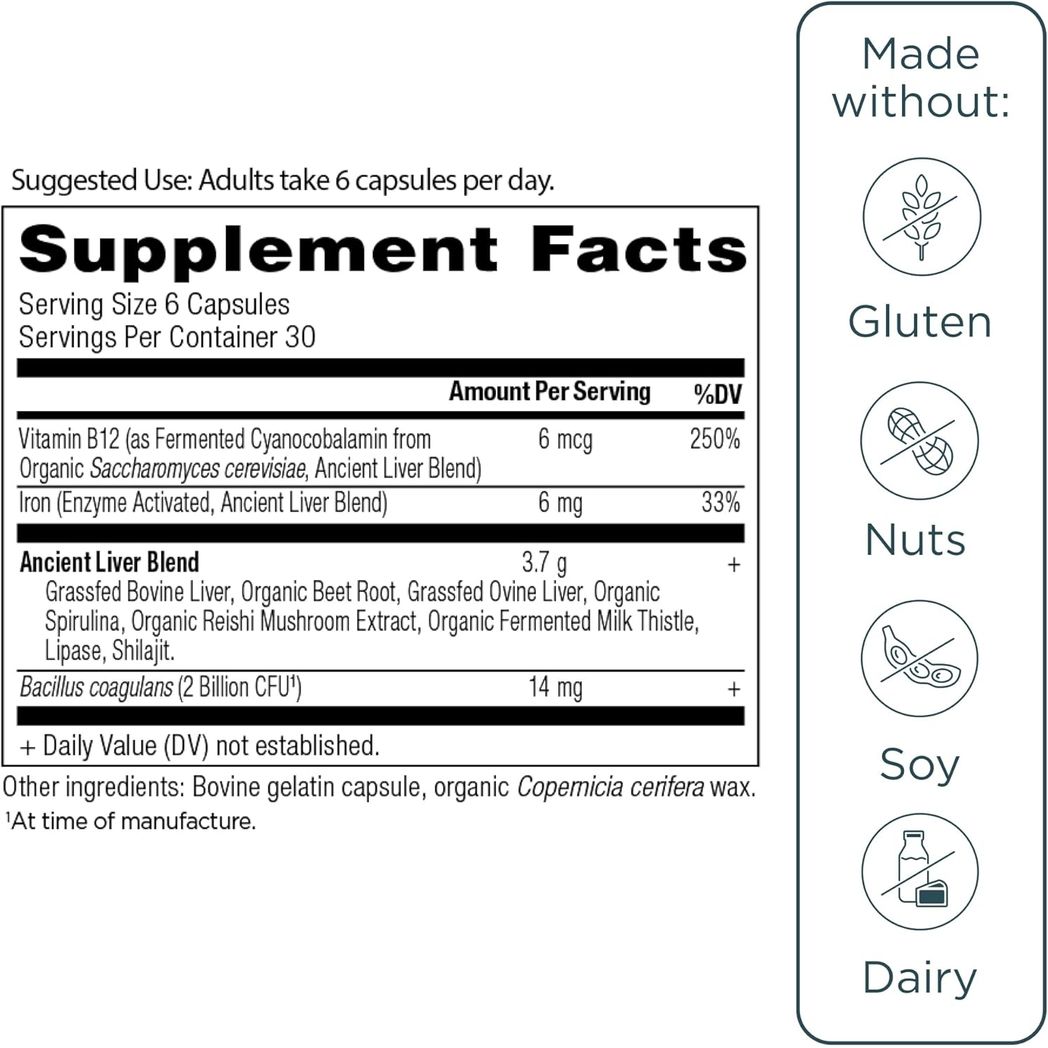 Ancient Nutrition Organ Supplements Wild Organ Beef & Lamb Liver180 Caps