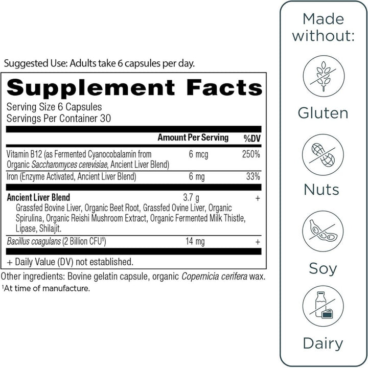 Ancient Nutrition Organ Supplements Wild Organ Beef & Lamb Liver180 Caps