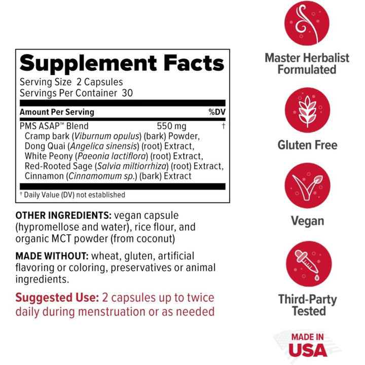 Redd Remedies PMS ASAP Cramp Bark & Dong Quai 60 Vegan Caps