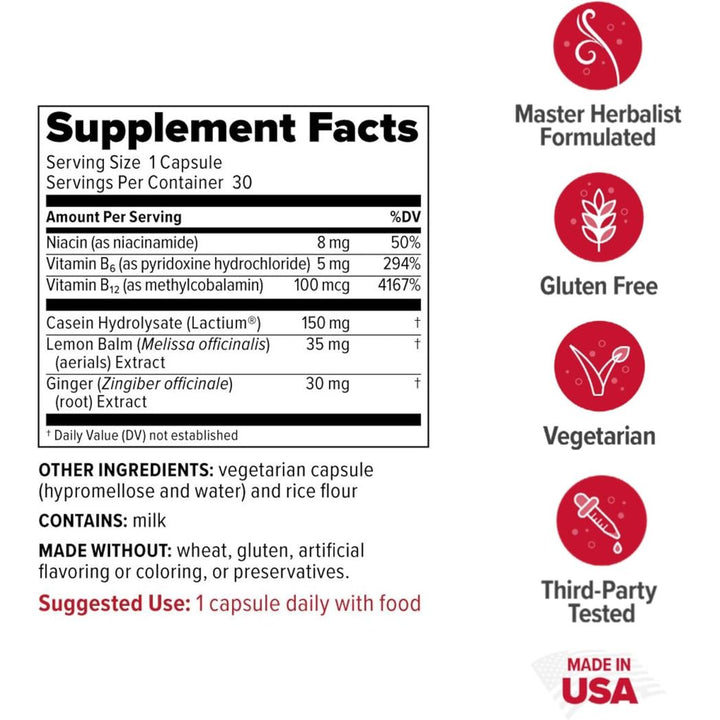 Redd Remedies, Peaceful Mama, Support a Calm and Healthy Digestive System, Lemon Balm and Ginger Root, 30 Veg caps