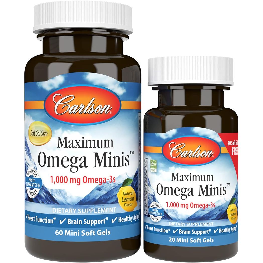 Carlson Maximum Omega Minis 1000mg Omega-3 Lemon 60+20 Mini Softgels